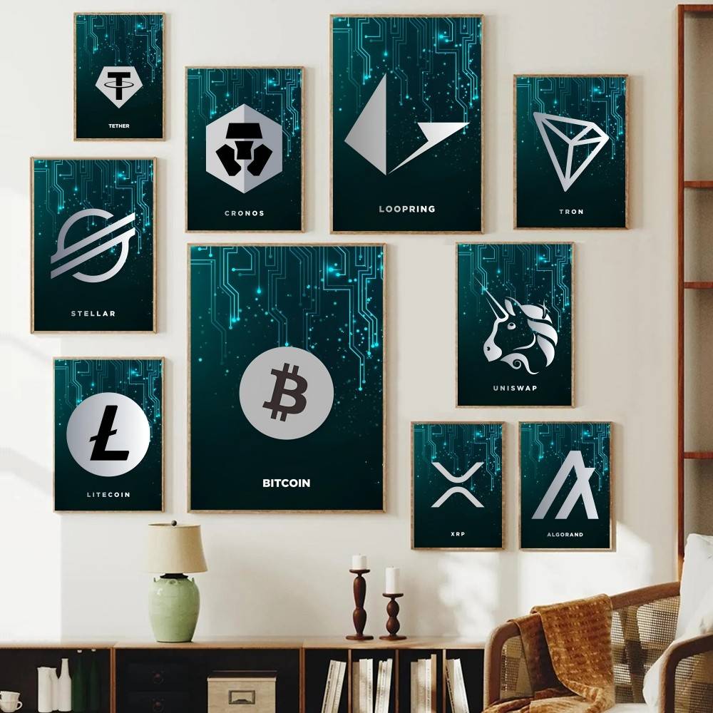 Office Tech Decor - Tech Circuit Crypto Symbol Poster Digital